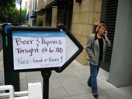 Sign for beer and hymns